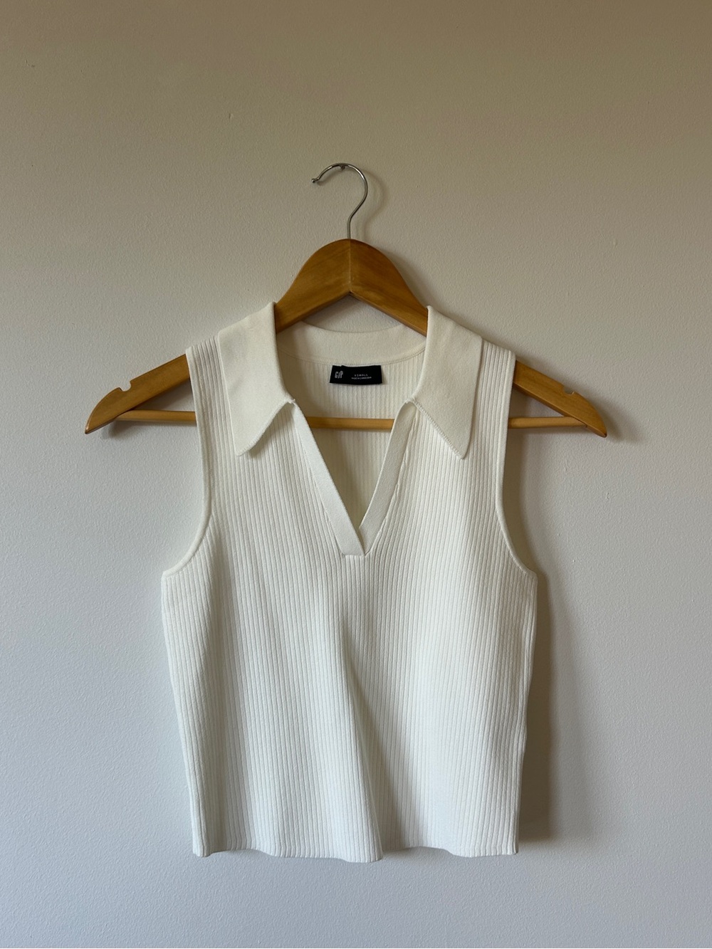 GAP 90s Style Ribbed Sleeveless Polo Tank Top Cream XS